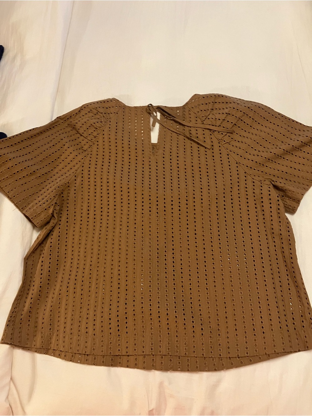 LOFT Brown Eyelet Tie-Back Short Sleeve Blouse